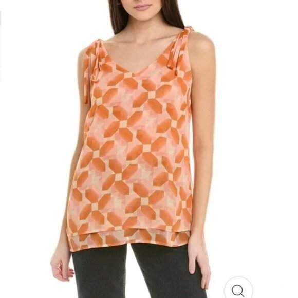CAbi Pinwheel Lined Layered Tie Shoulder Tank Top Orange Office Womens L NEW - Picture 1 of 9